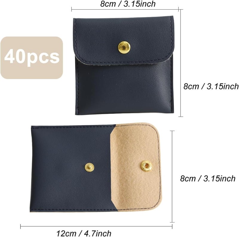Handmade 40pcs PU Leather Small Bags for Jewelry 8 x 8cm Snap Button Jewelry Packaging Bag Navy blue Luxury Small Favor Bags Jewelry Gift Bags for Earrings Necklaces Bracelet Ring - Image 2